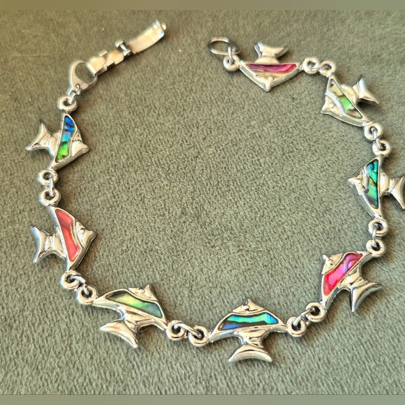 Silver Fish Bracelet with Multicolor Inlays - Picture 1 of 5